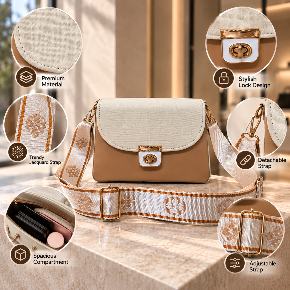 Reshiva Aesthetic Women’s Shoulder Handbag, Elegant PU Leather Tote with Chain Strap, Stylish Daily Use Purse for Office, College & Casual Outings – T-02