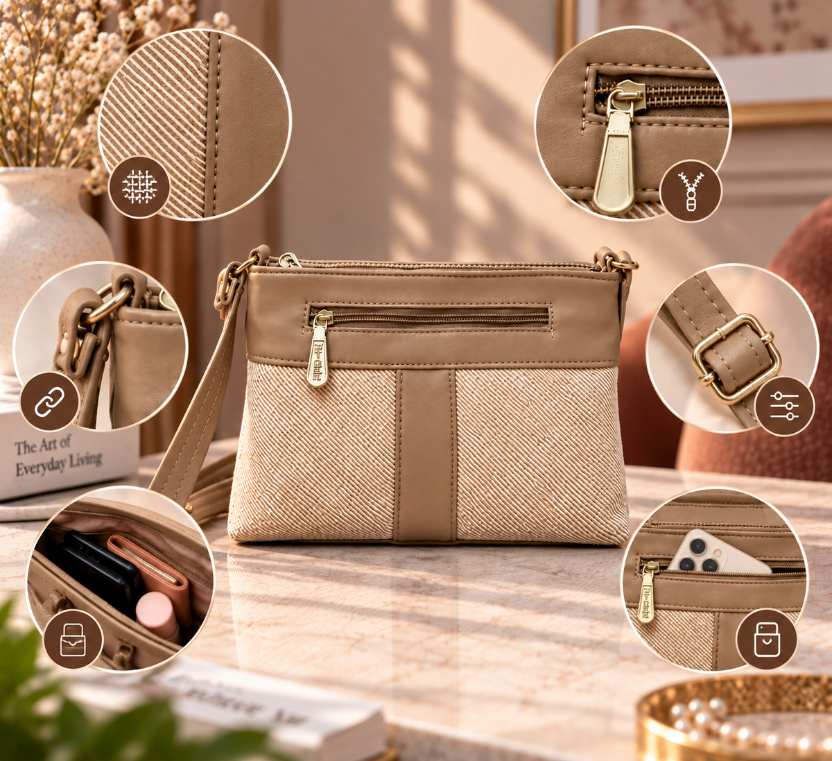 Women's PU Leather Crossbody Sling Bag Compact Shoulder Handbag with Adjustable Strap Stylish Purse for Shopping Travel Office College Casual Outings and Daily Use