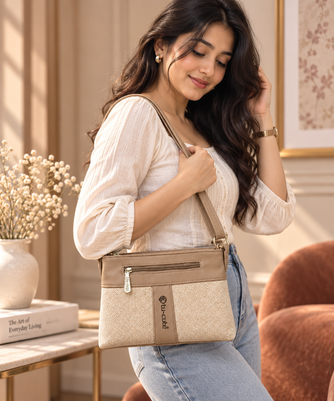 Women's PU Leather Crossbody Sling Bag Compact Shoulder Handbag with Adjustable Strap Stylish Purse for Shopping Travel Office College Casual Outings and Daily Use