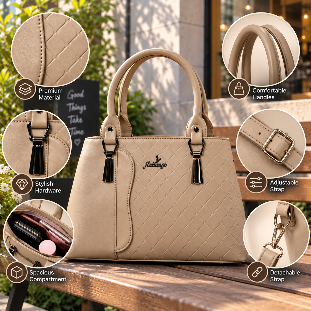 Women's PU Leather Handbag for Women | Tote Shoulder Bag with Detachable Sling Strap | Office, College, Shopping & Daily Use | Multiple Compartments | Small Handbag