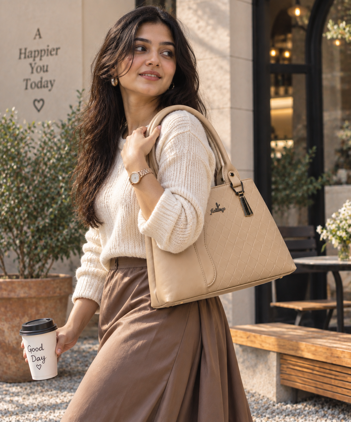 Women's PU Leather Handbag for Women | Tote Shoulder Bag with Detachable Sling Strap | Office, College, Shopping & Daily Use | Multiple Compartments | Small Handbag
