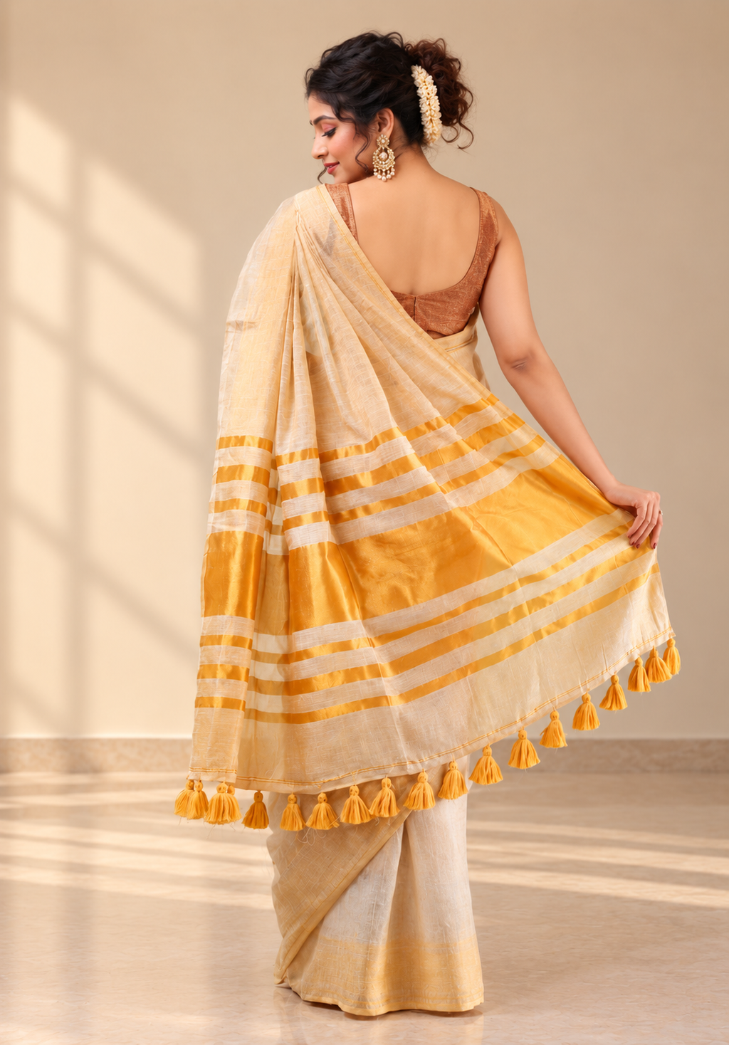 ReshivaFashion Striped, Woven, Embellished Bollywood Cotton Silk Saree