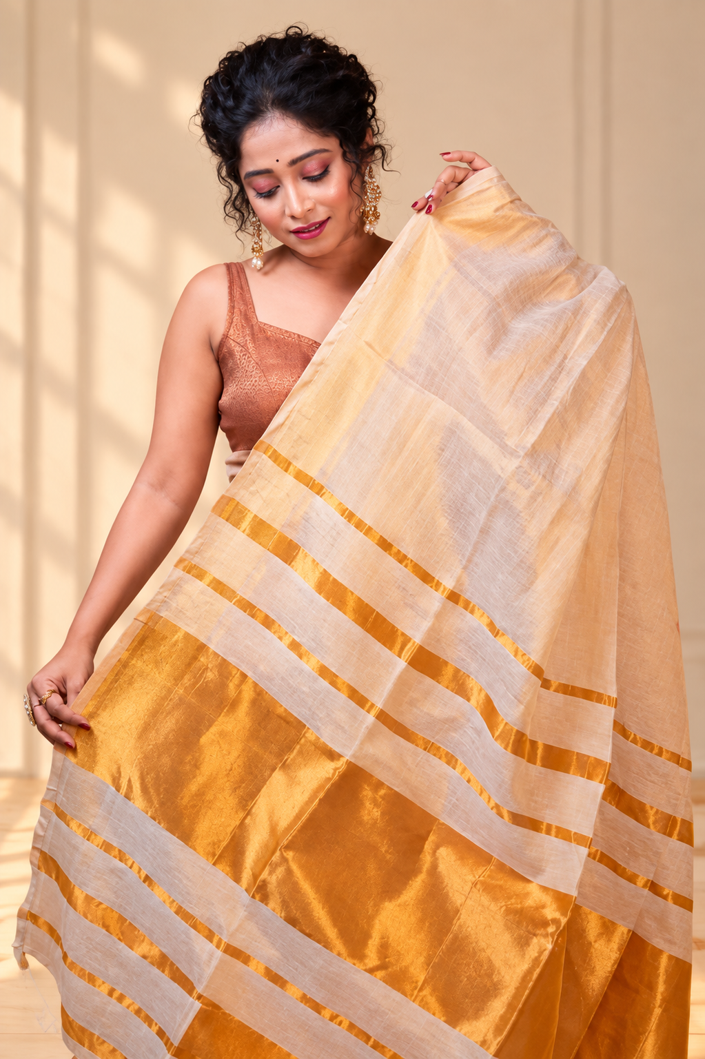 ReshivaFashion Striped, Woven, Embellished Bollywood Cotton Silk Saree