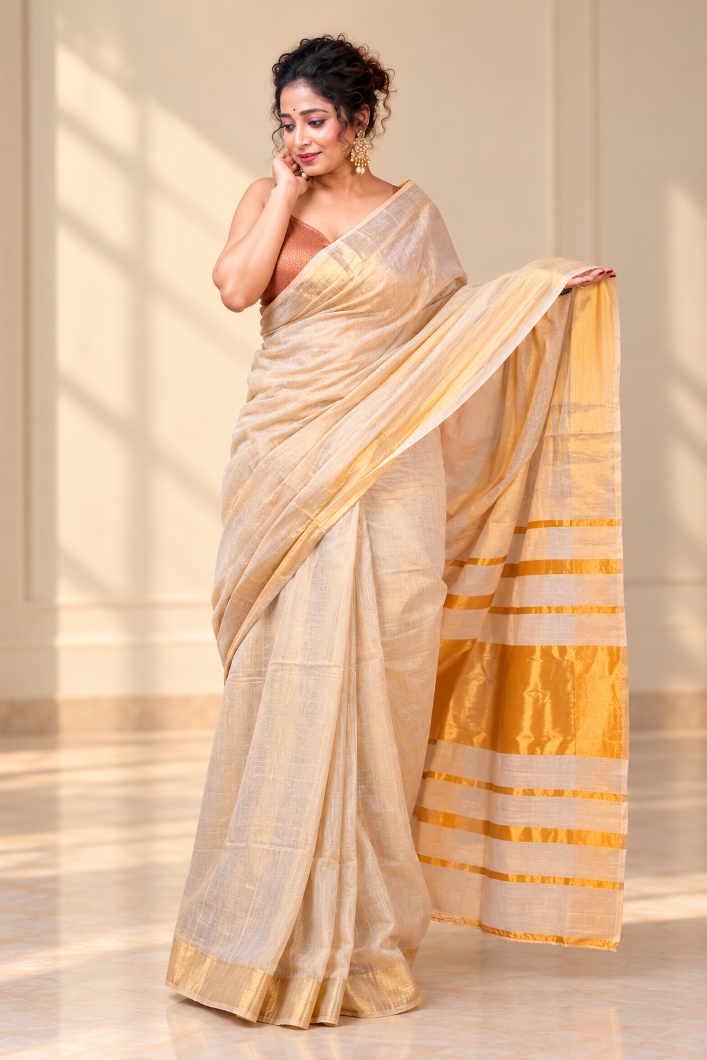 ReshivaFashion Striped, Woven, Embellished Bollywood Cotton Silk Saree