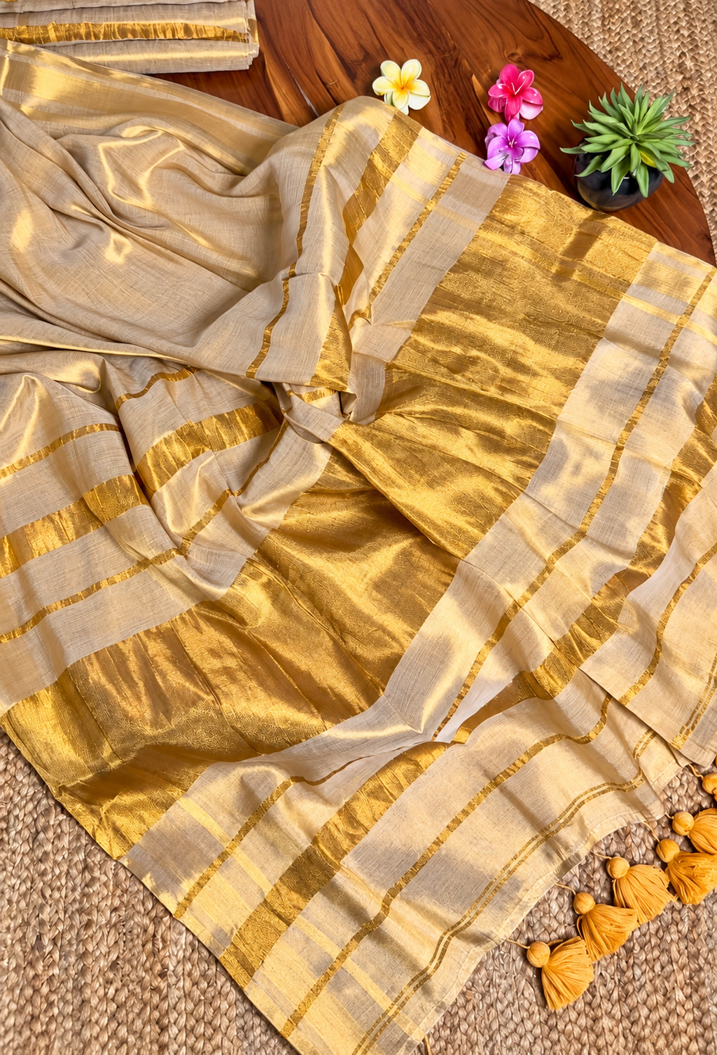 ReshivaFashion Striped, Woven, Embellished Bollywood Cotton Silk Saree
